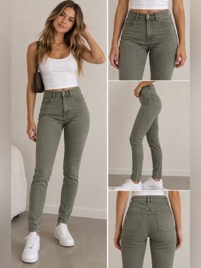 Hollister high rise super skinny green olive pants jeans - size 29R 8R